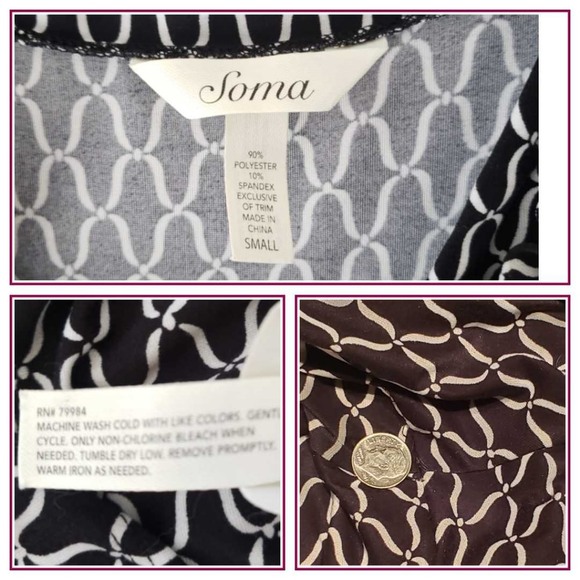 Soma Ruffle-Neck Black White Dress High Waist V-Neck Stretchy Women Small - Picture 7 of 7